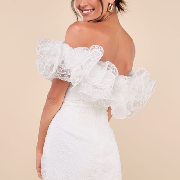 Lulus Angelic Trend White Embroidered Ruffled One-shoulder Mini Dress - Size XS - Picture 1 of 3